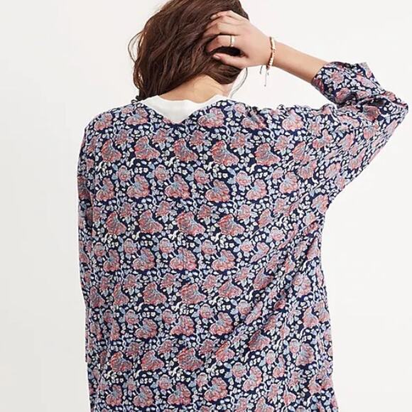 Madewell Robe Jacket Blue and Pink Floral Print 100% Cotton Size XXS - Picture 2 of 6